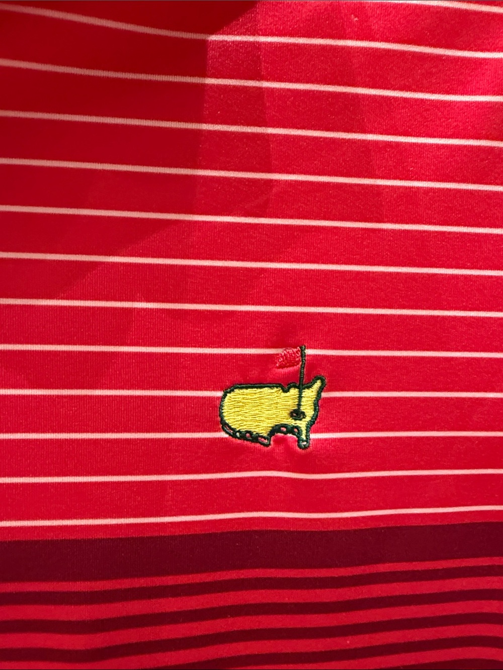 Masters golf Red Striped Polo with Yellow Embroidered Logo
